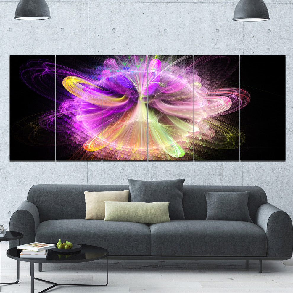 Purple Circle with Amazing Curves, Floral Canvas Art Print, 70"x28", 6 Panels