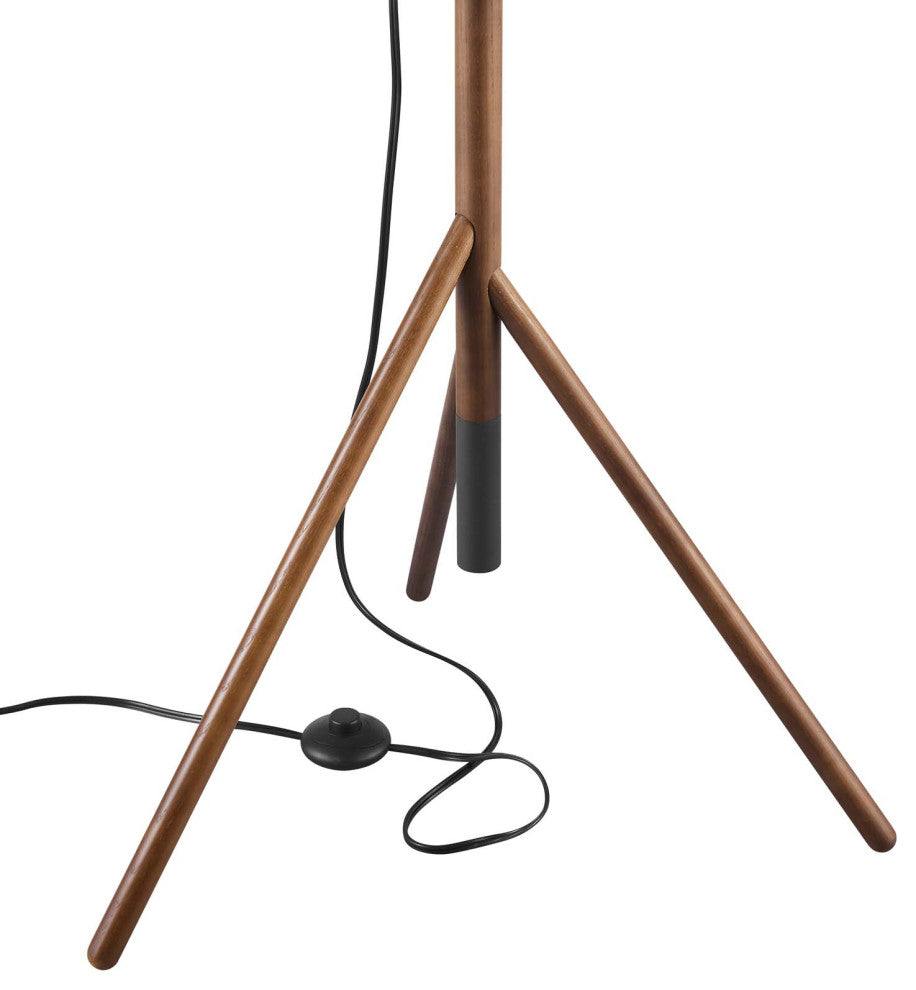 Floor Lamp Light, Black Brown Walnut, Wood, Modern Cafe Bistro Hospitality