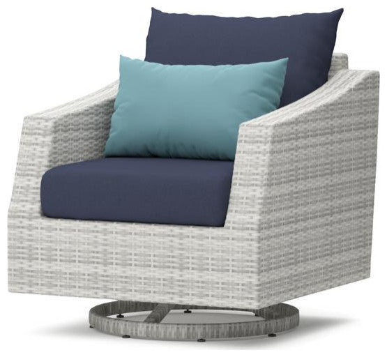 Cannes 5 Piece Aluminum Outdoor Patio Motion Club Chair and Ottoman Set, Blue