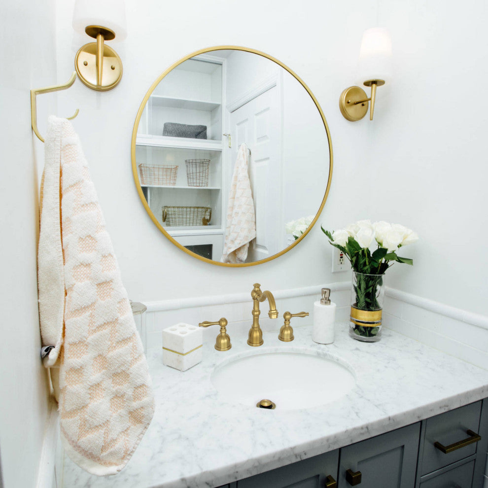 Two-Handle Copper Widespread Bathroom Sink Faucet, Brushed Gold
