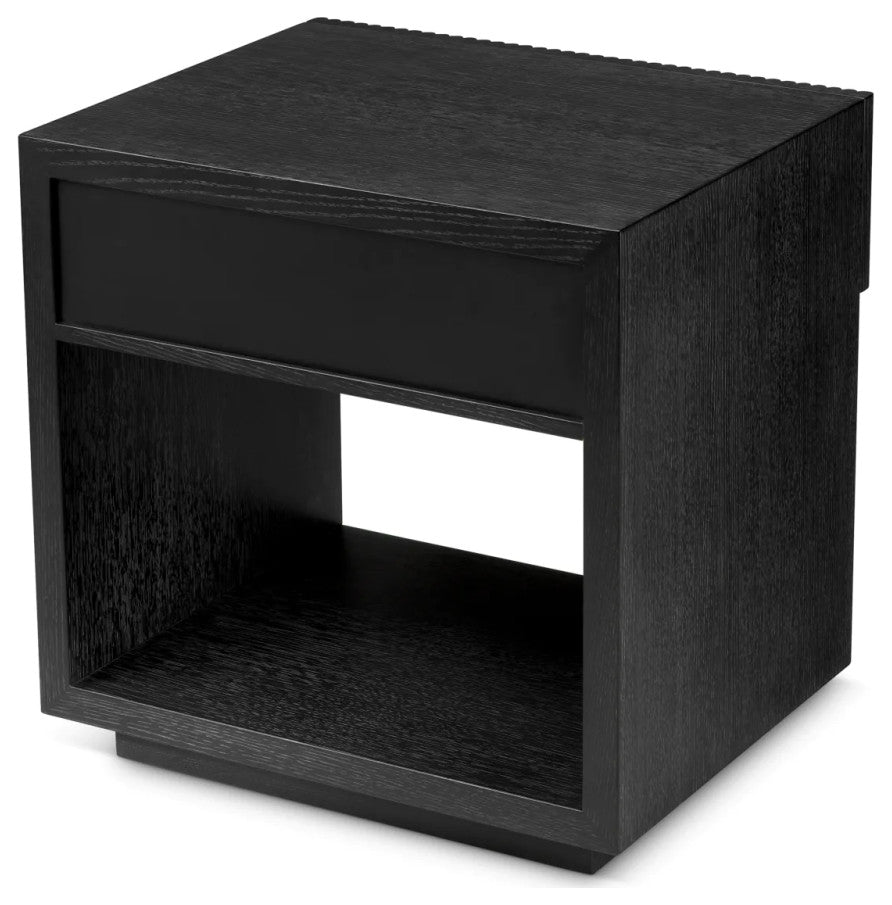 Ribbed Wood 1-Drawer Nightstand, Eichholtz Dimitrios, Black