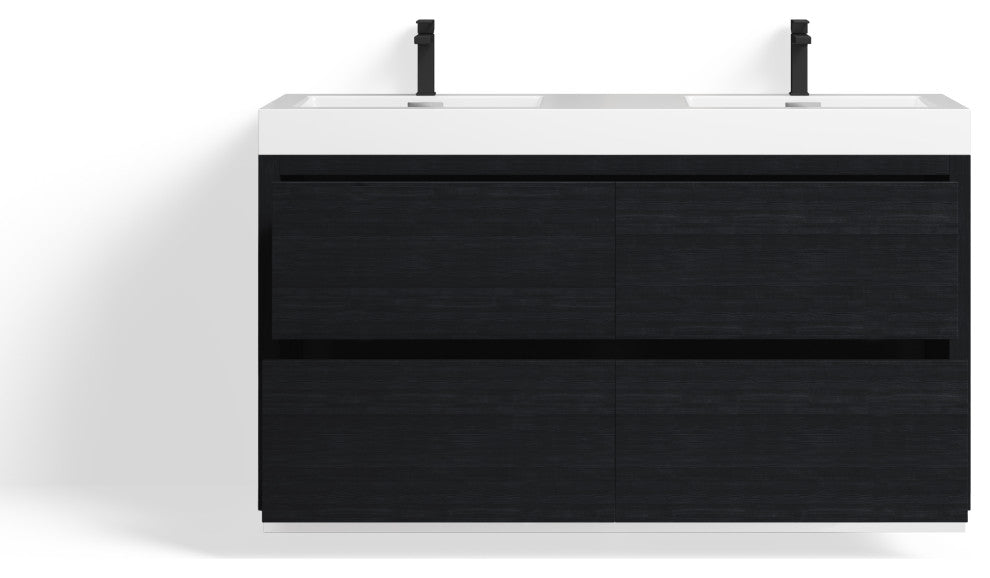 Boutique Bath Vanity, Black, 60", Double Sink, Freestanding
