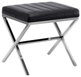 Channel-Tufted Faux Leather X Bench, Black