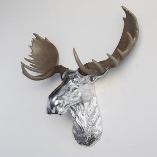 Faux Taxidermy Moose Head Wall Mount, Silver and Natural