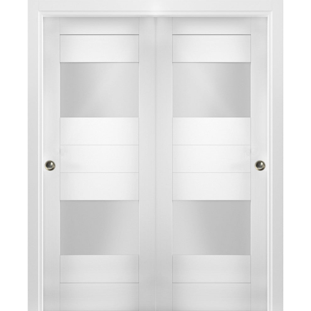 Sliding Closet Glass Lites Bypass Doors / Sete 6222 White Silk / Rails, 48" X 80" ( 2* 24x80)