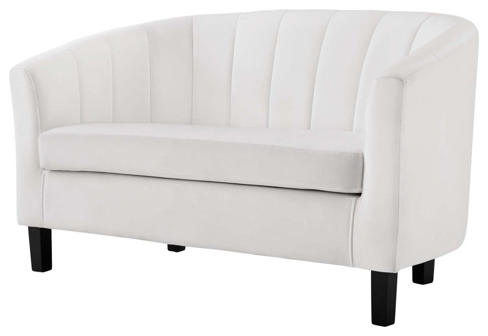 Tufted Armchair and Loveseat Sofa Set, Velvet, White, Modern, Lounge Hospitality