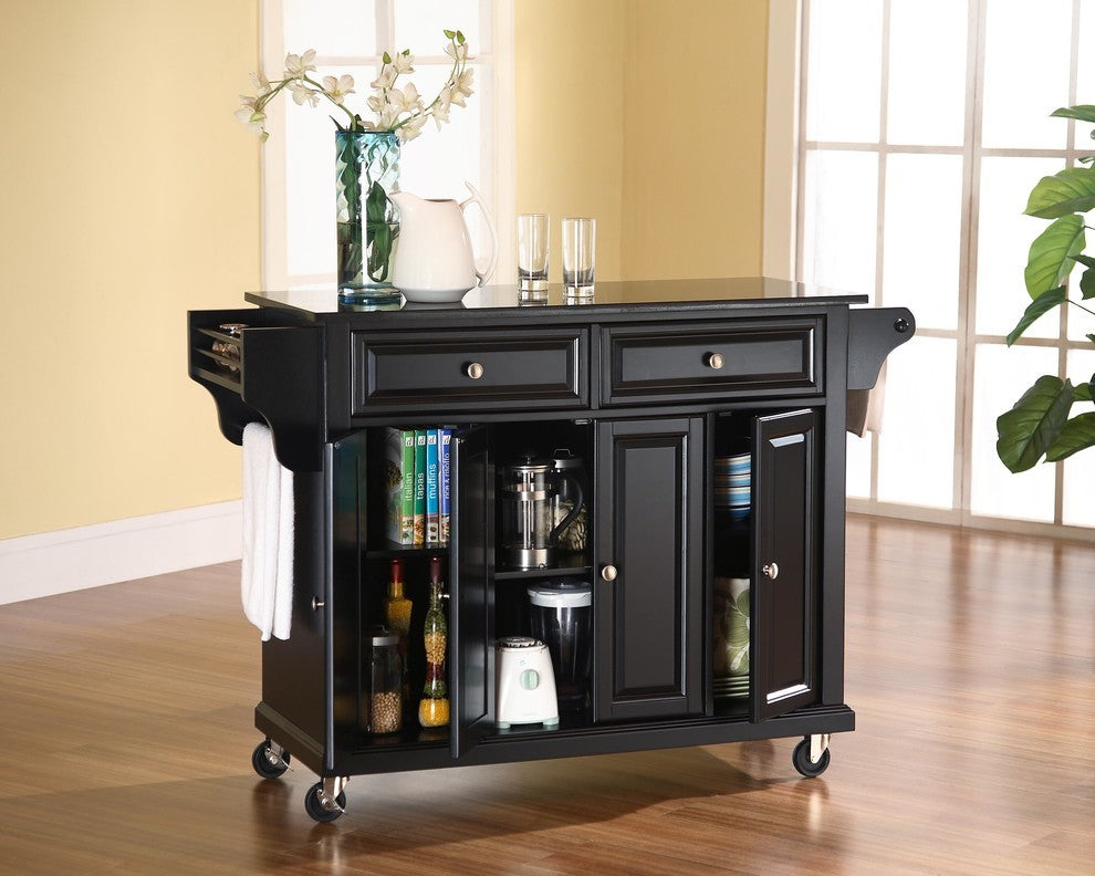 Solid Black Granite Top Kitchen Cart, Island