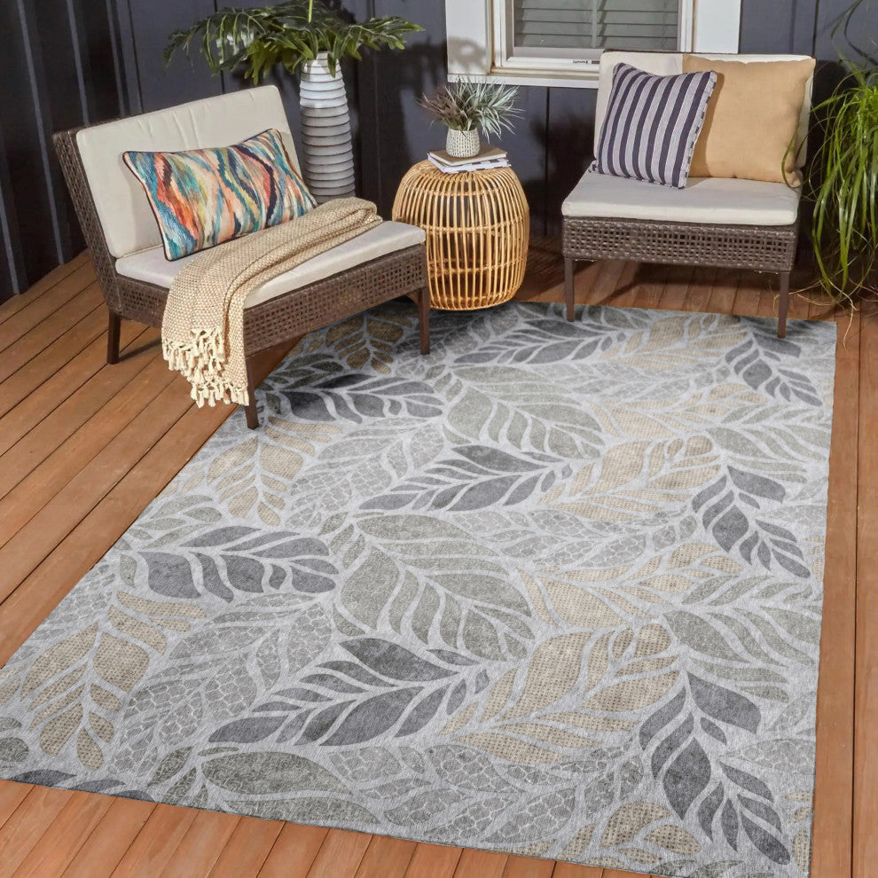 Indoor/Outdoor Tropics TC3 Grey Machine Washable 3' x 5' Rug