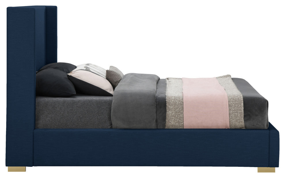Royce Linen Upholstered Bed, Navy, Full