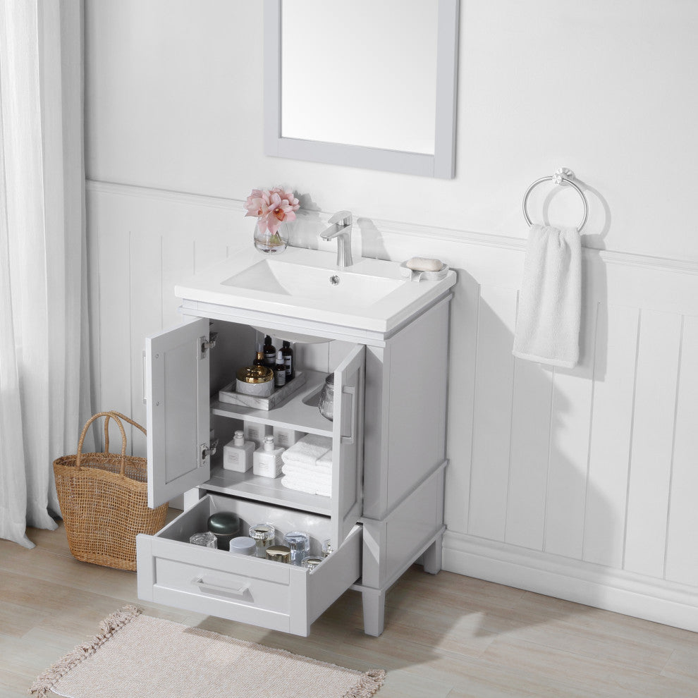Ove Decors Brighton 24" Single Sink Vanity, Dove Gray With Nickel Hardware