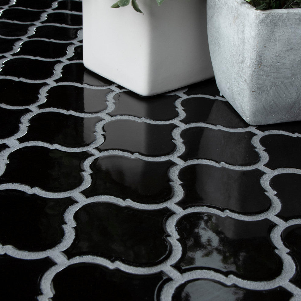Metro Lantern Glossy Black Porcelain Floor and Wall Tile