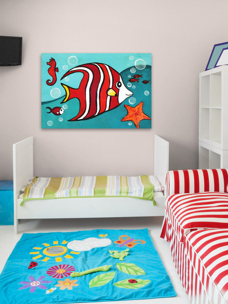 "Red Fish" by Nicola Joyner Painting Print Wrapped Canvas, 60x40