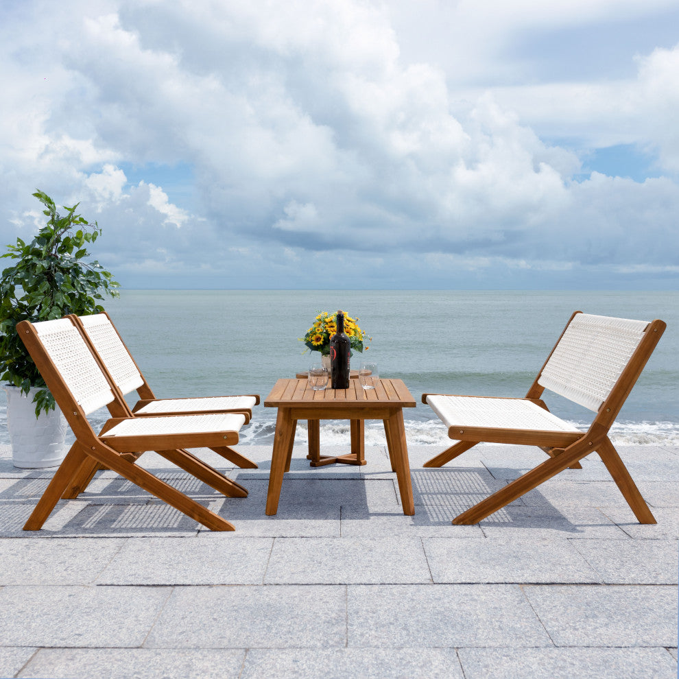 Safavieh Kobina 5 Piece Outdoor Living Set, Natural/White