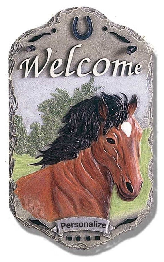 Welcome Sign, "Horse" Porch Decor, Resin Slate Plaque, Ready To Hang Decor