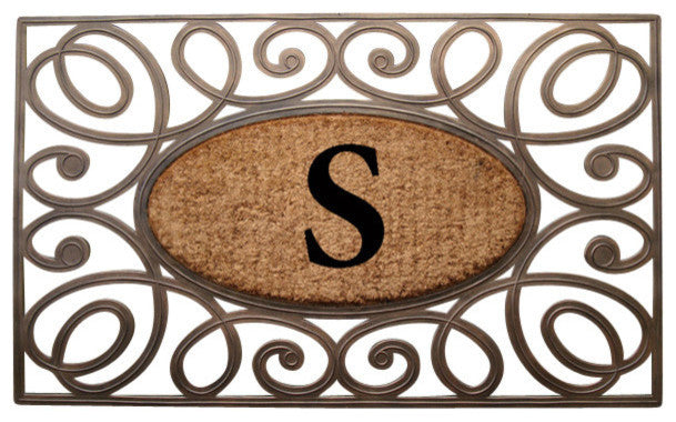 A1HC Rubber & Coir Elegant Circles Princess Doormat, Monogrammed, S