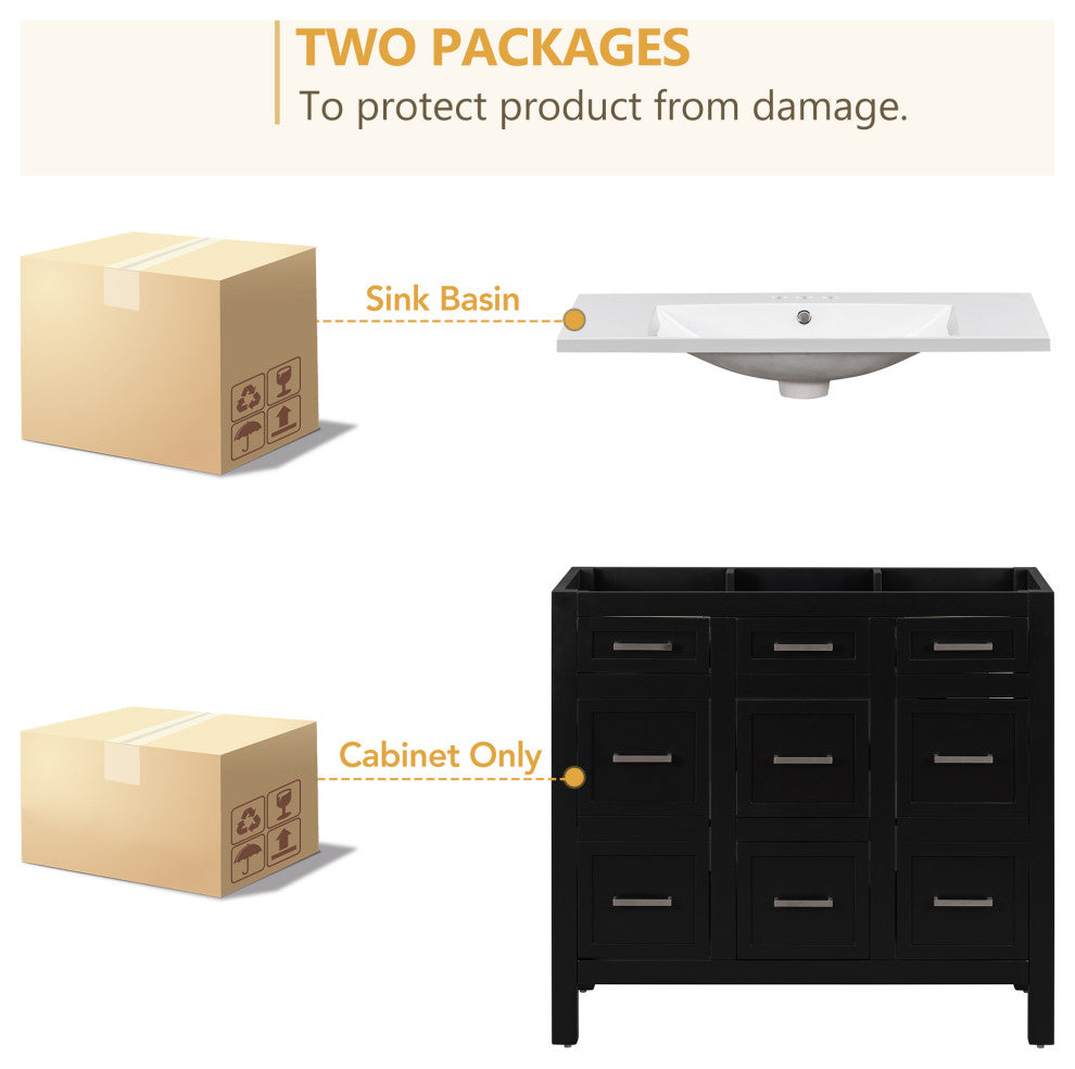 36" Bathroom Vanity Cabinet with Resin Integrated Sink