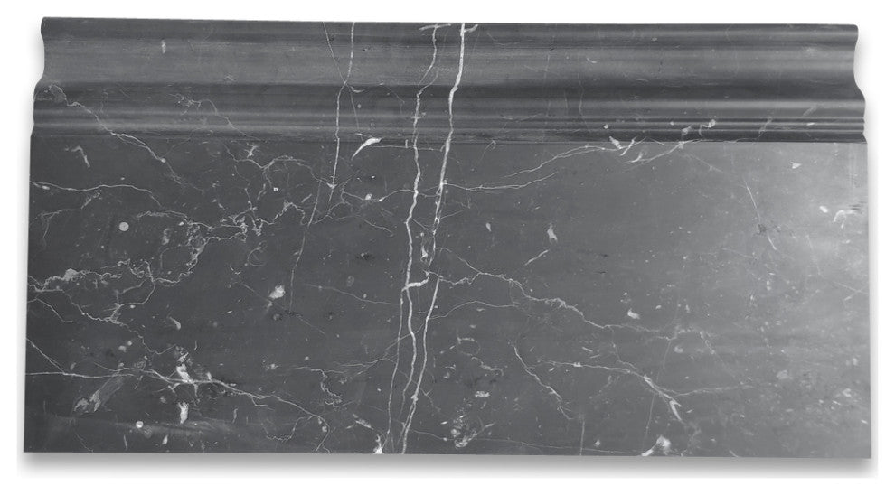 Nero Marquina Black Marble 6x12 Skirting Baseboard Trim Molding Honed, 1 piece