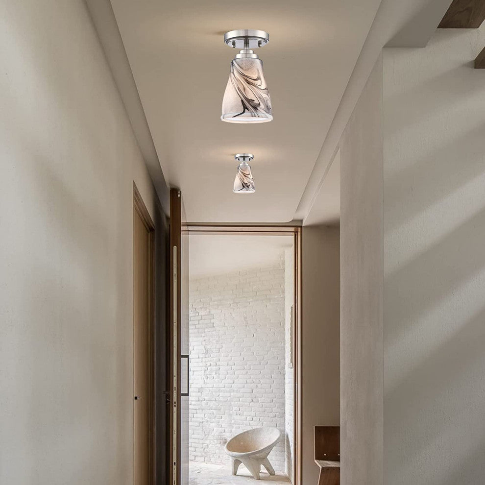 Mini Semi Flush Mount Glass Ceiling Light art glass ceiling lamp with nickel