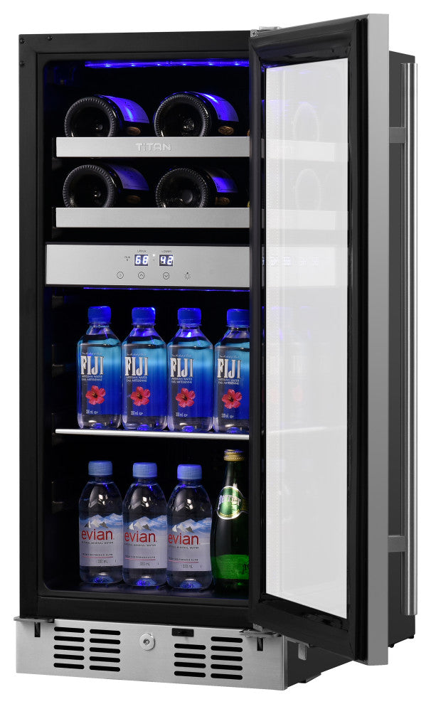 Titan Signature 15" 8 bottle 40 can SS Door Dual Zone Wine and Beverage Cooler