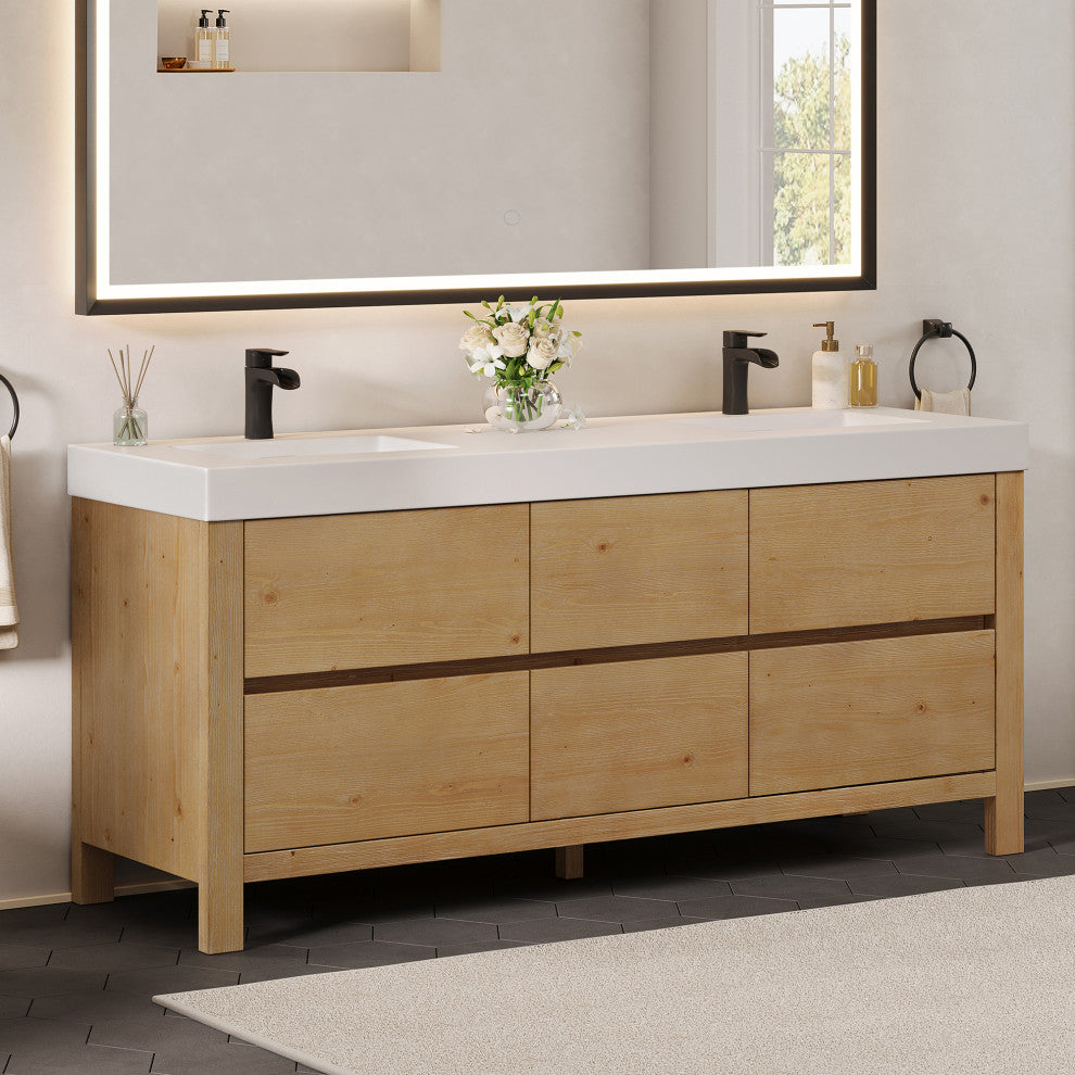 Cascadia Bathroom Vanity, Weathered Fir, 72", No Mirror