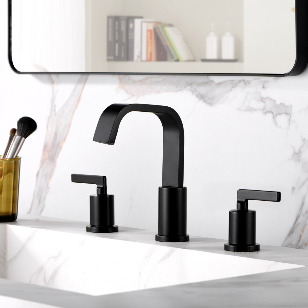 Luxier WSP04-T 2-Handle Widespread Bathroom Faucet with Drain, Matte Black