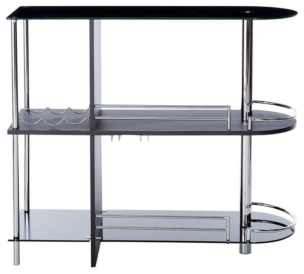 Roland Modern Pub Bistro Bar Table With Tempered Glass Shelves, Black