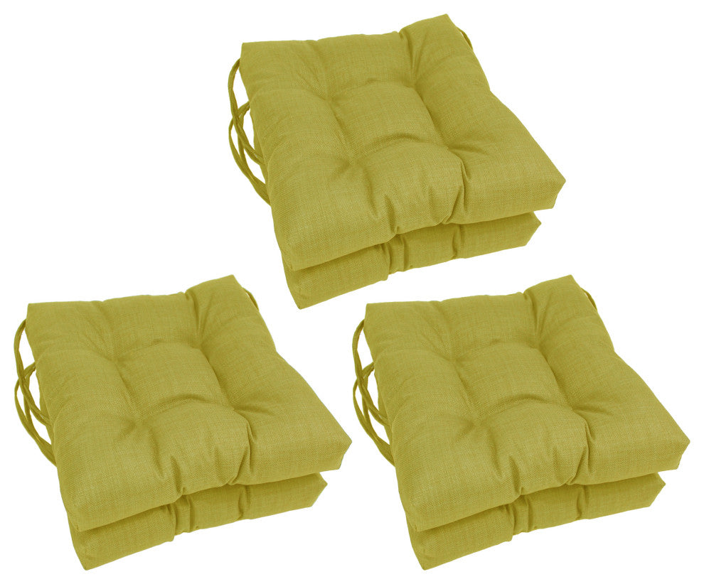 16" Spun Polyester Solid Outdoor Square Tufted Chair Cushions, Set of 6, Lime