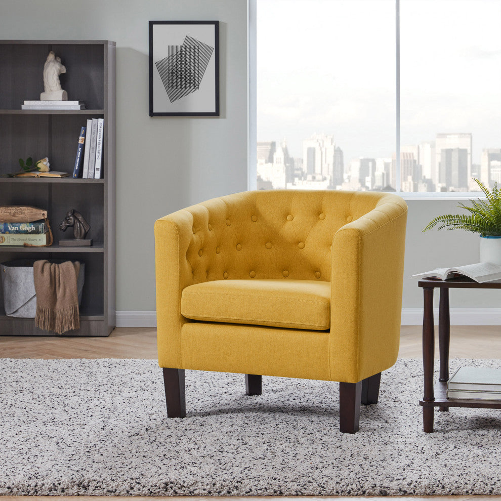 Upholstered Tufted Barrel Chair Roll Armrest Accent Chair, Yellow