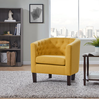 Upholstered Tufted Barrel Chair Roll Armrest Accent Chair, Yellow