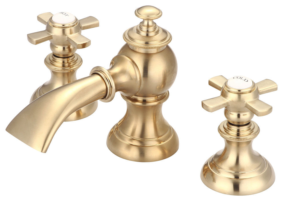 F2-0013-06-FX Satin Brass Waterfall with Flat Cross Handles True Brass Lavatory