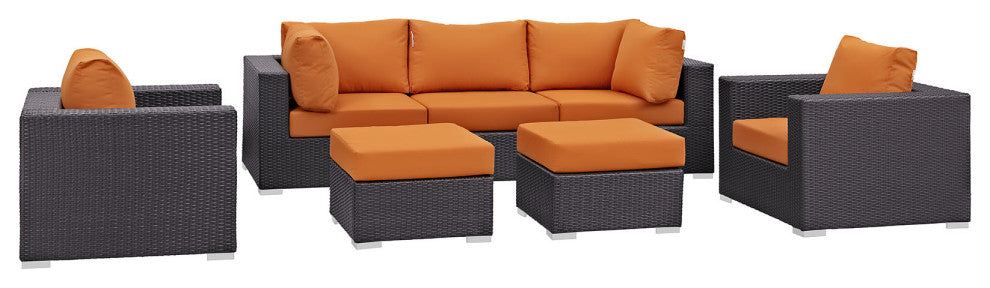 Modway Convene 7 Piece Outdoor Patio Sectional Set, Espresso Orange