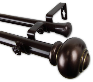 Dani 1" Double Curtain Rod, Black, Bronze, 66"-120"