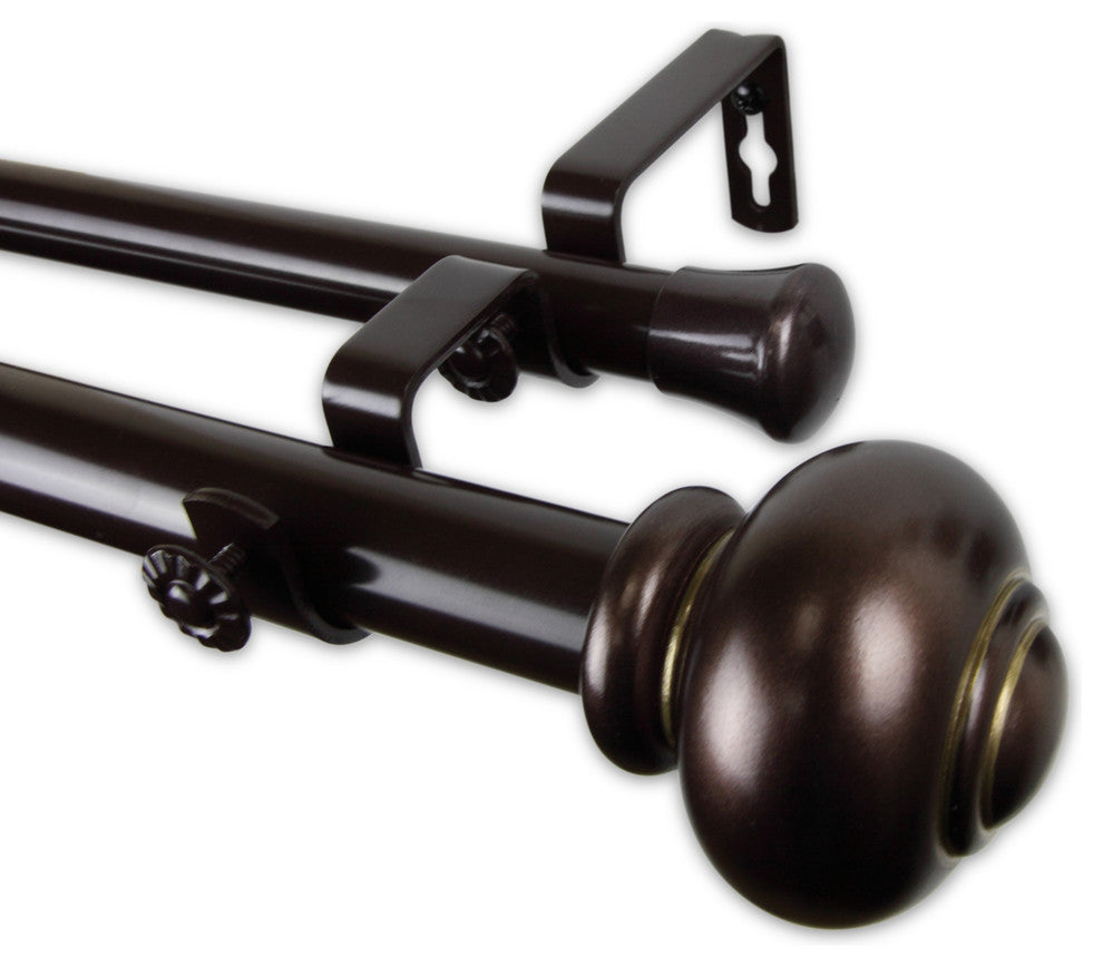 Dani 1" Double Curtain Rod, Black, Bronze, 66"-120"