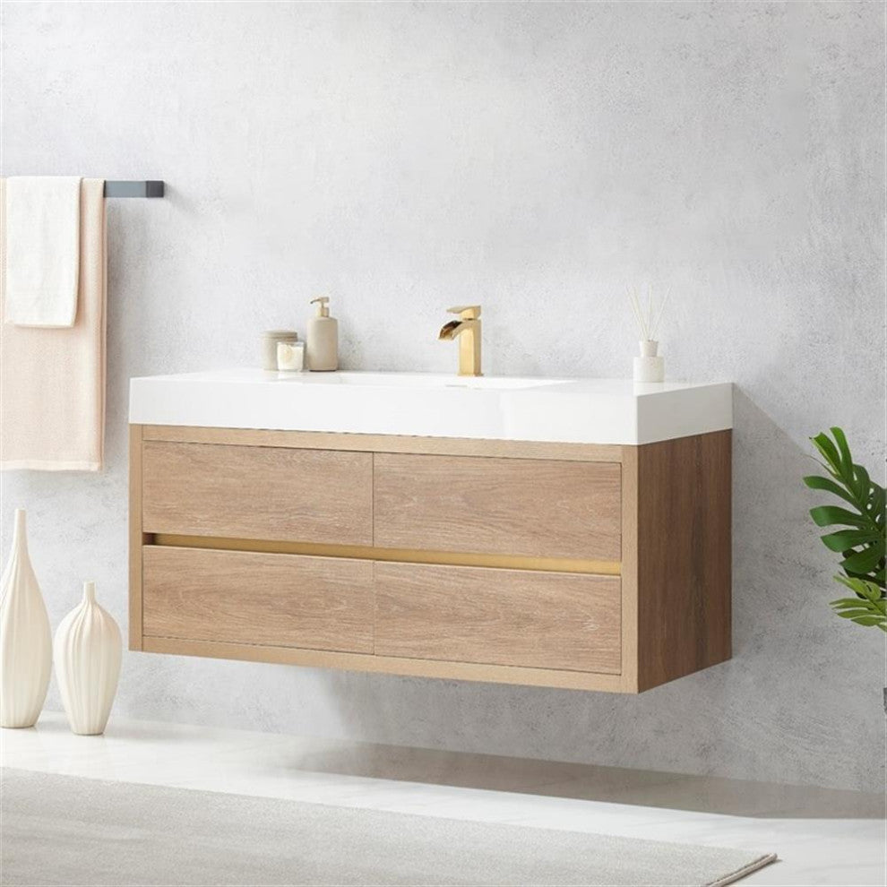 Palencia 48" Single Sink Wall-Mount Floating Wood Bathroom Vanity No Mirror