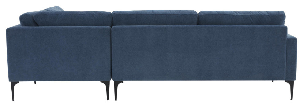 Serena Blue Velvet Large Right Arm Facing Chaise Sectional With Black Legs
