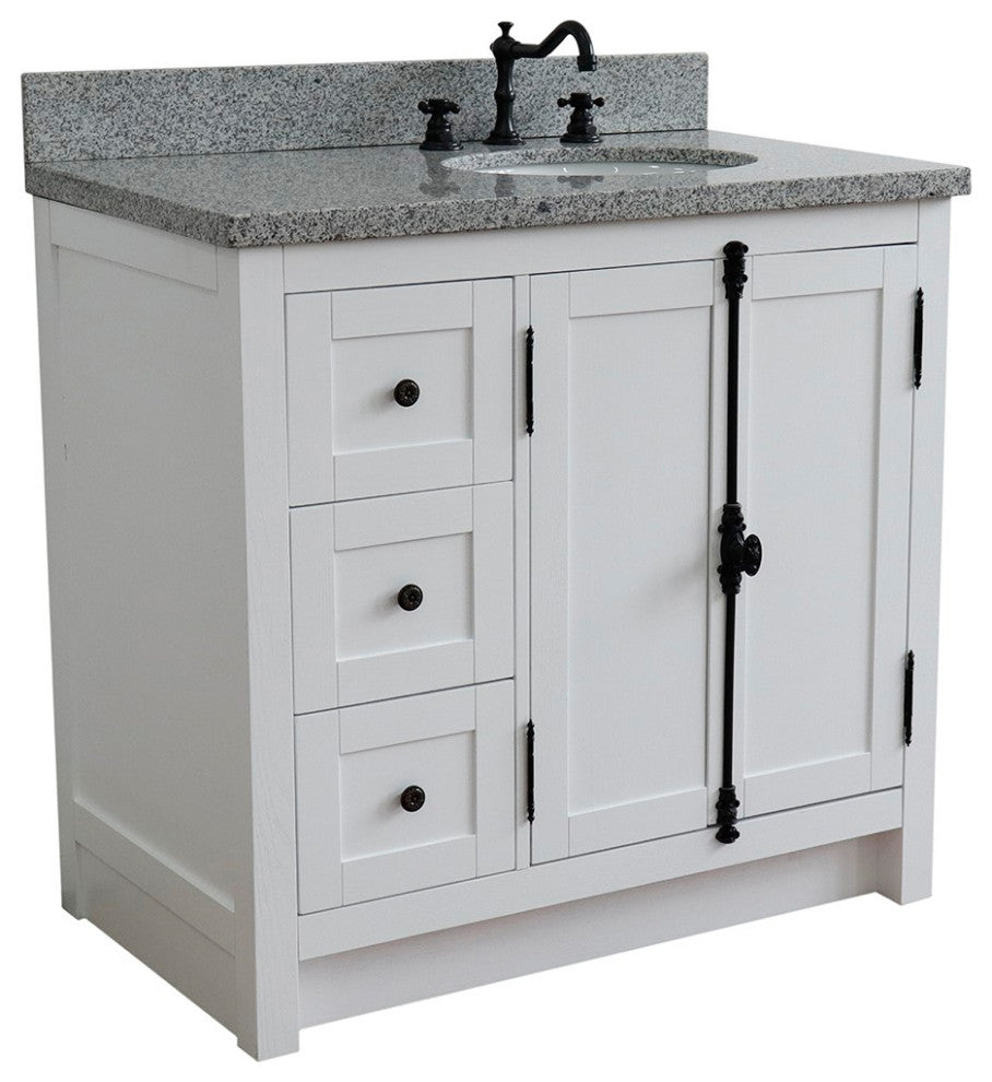 37" Vanity, Glacier Ash, Gray Granite Top, Right Doors/Right Oval Sink
