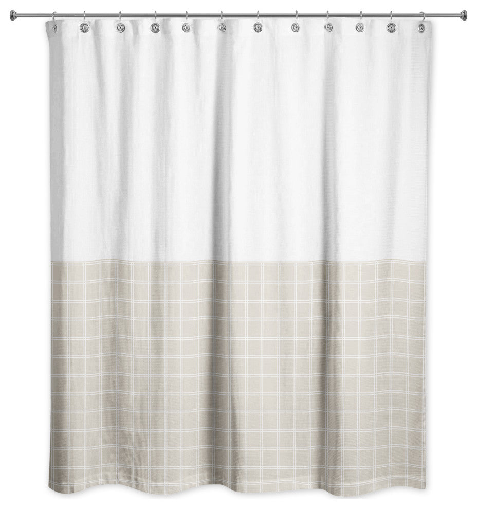 Half Beige Grid 71x74 Shower Curtain