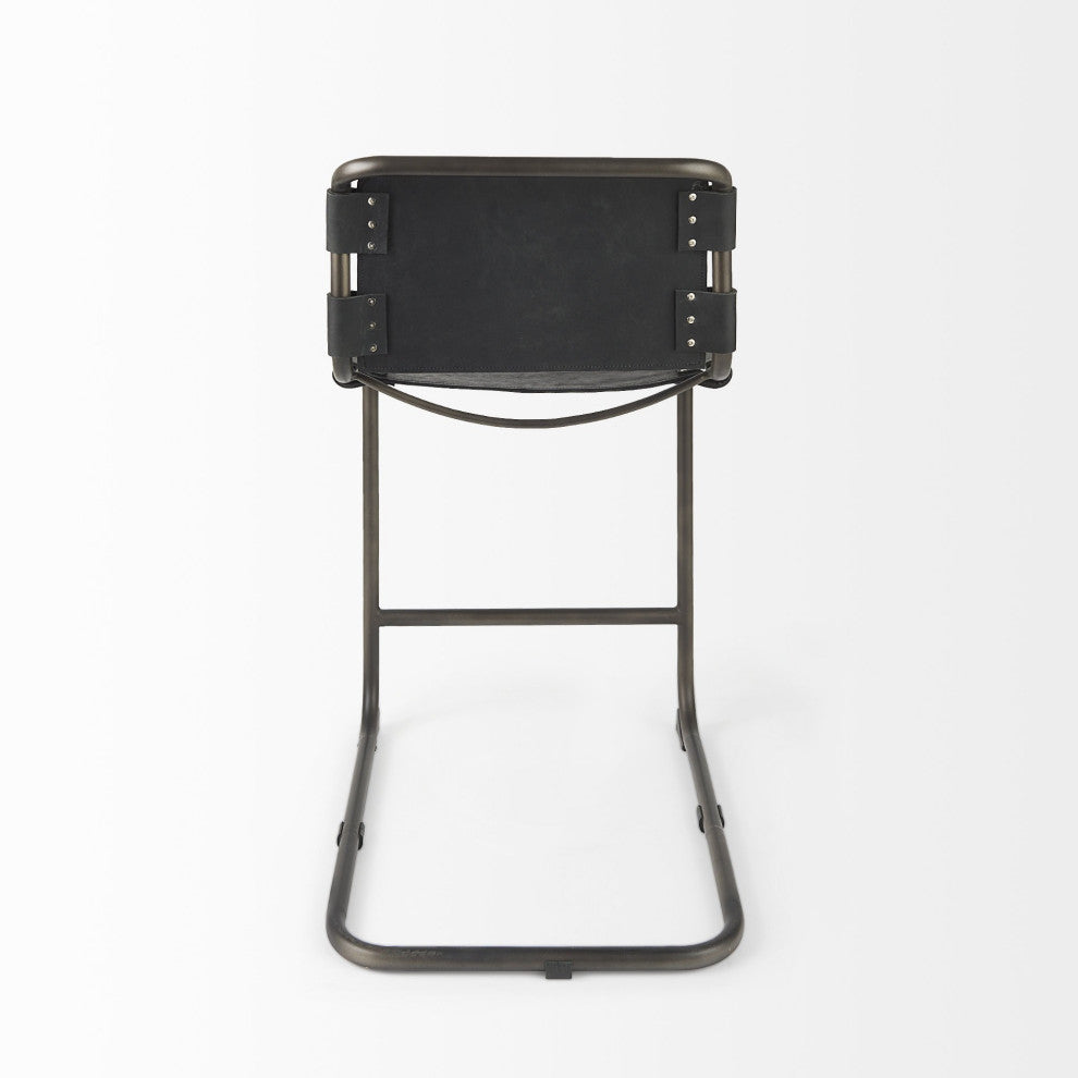 Black Leather Iron Framed Counter Stool