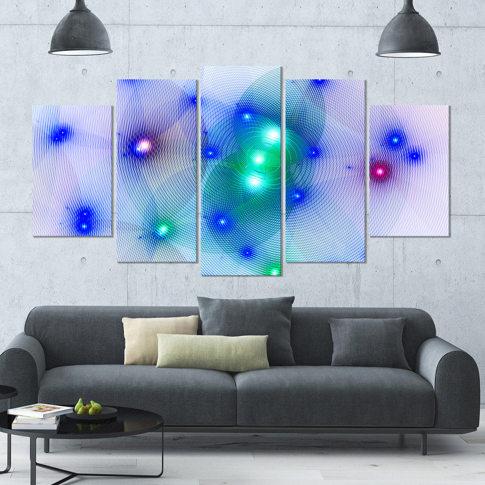 Blue Fractal Lights in Fog, Contemporary Wall Art Canvas, 60"x32", 5 Panels