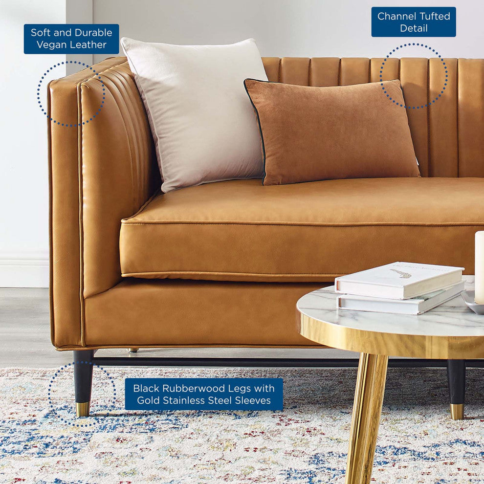Devote Channel Tufted Vegan Leather Loveseat EEI-4719-TAN