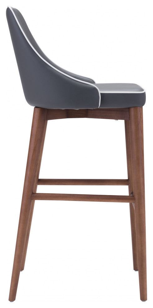 Dark Gray With White Piping and Walnut Bar Chair