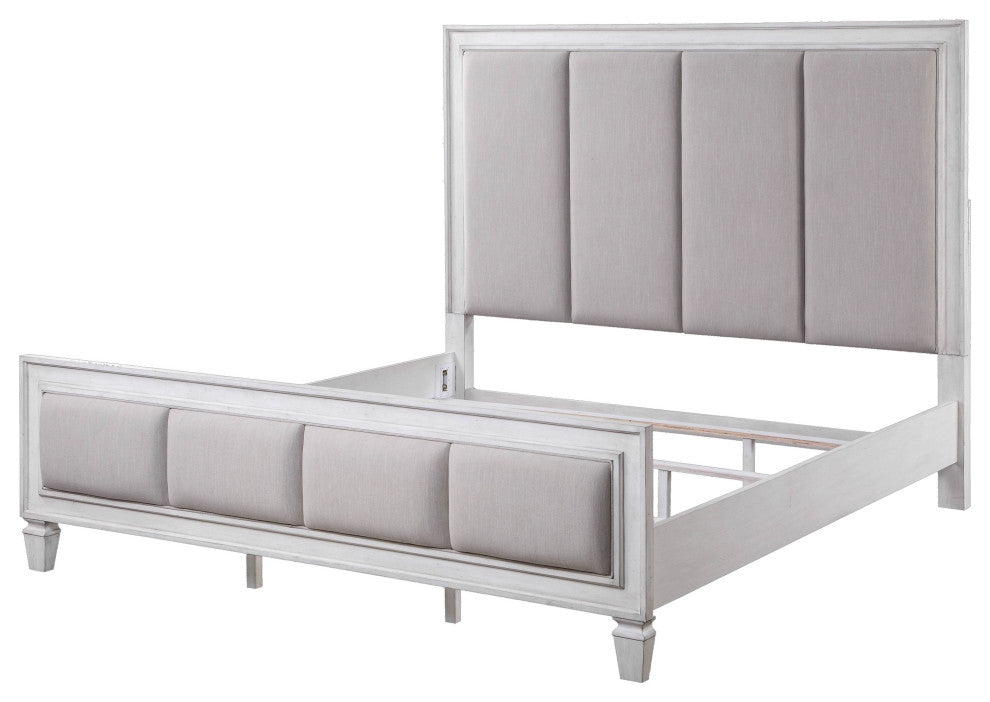 ACME Katia California King Bed, Gray Linen and White Finish