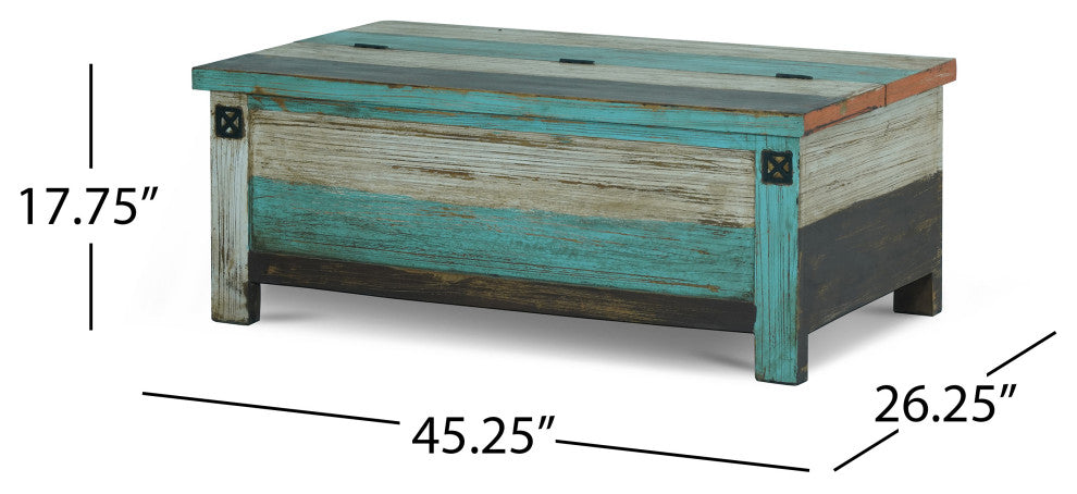 Templin Boho Handmade Distressed Mango Wood Storage Coffee Table, Multicolored