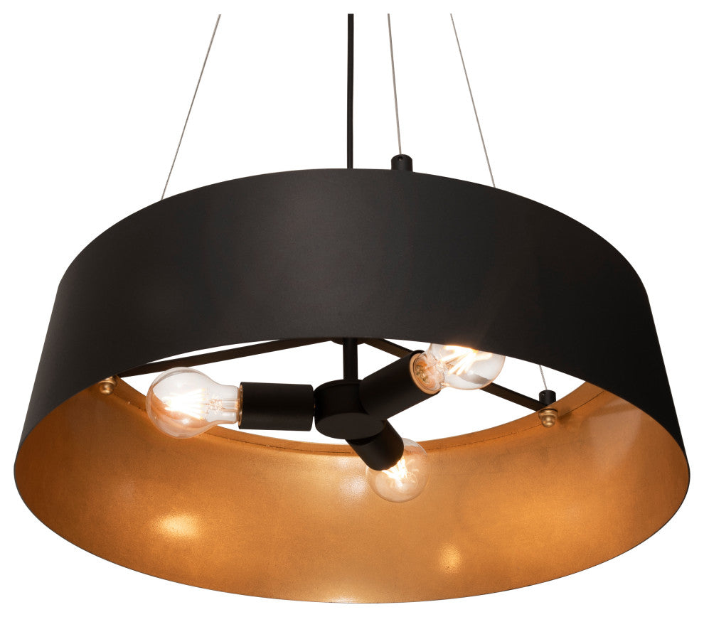 Lyric, 3-Light Pendant, Gold Finish/Black/Gold Shade