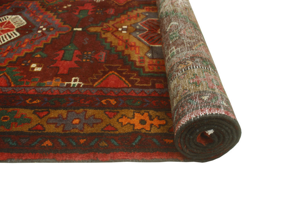 Fine Vintage Distressed Silas Burgundy/Gold Runner, 3'7x10'2