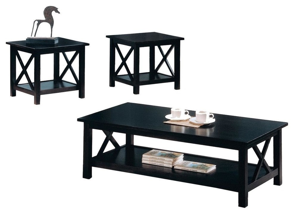 Benzara BM184822 Table Set With X Design On Sides, Pack of Three, Dark Brown