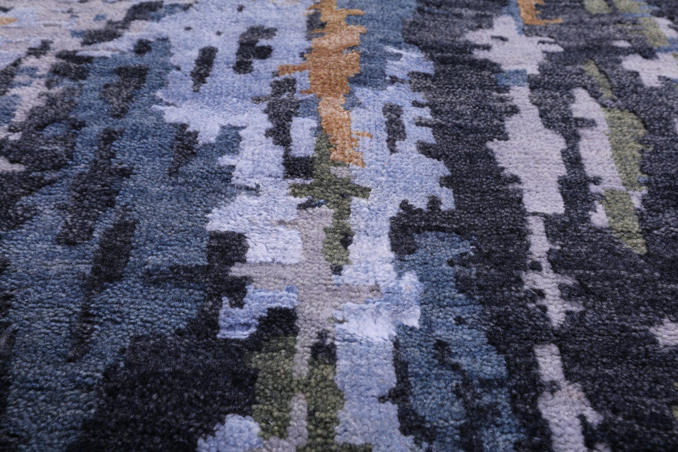 10' Round Abstract Handmade Wool & Silk Rug - Q14878