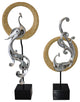 Set of Graceful Silver Finish Peacocks Resin Statue Size: 11" x 6" x 28"H
