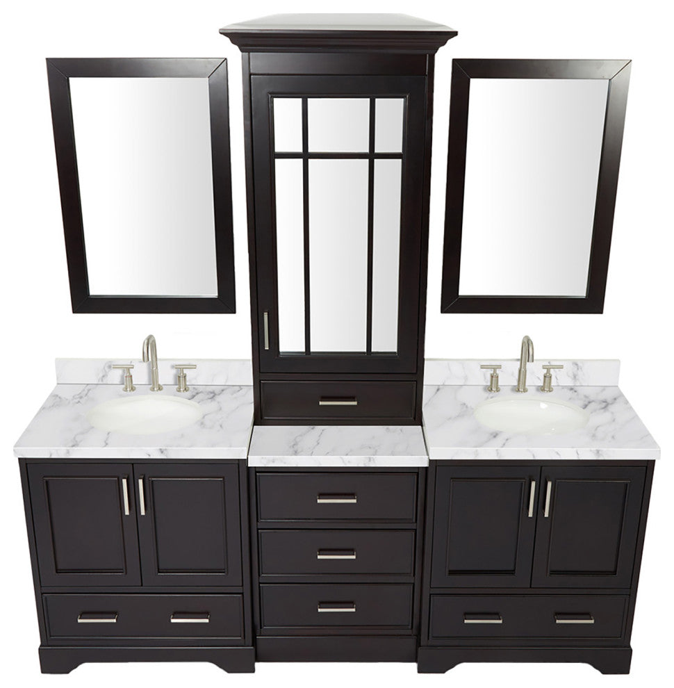 Ariel Stafford 85" Rectangle Sinks Bath Vanity Carrara Marble Espresso