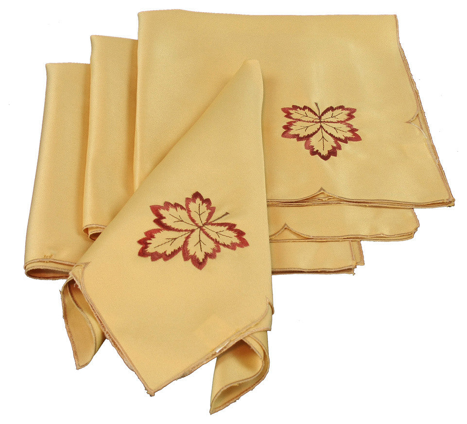 Bountiful Leaf Embroidered Cutwork Fall Napkins, 21"x21", Set of 4